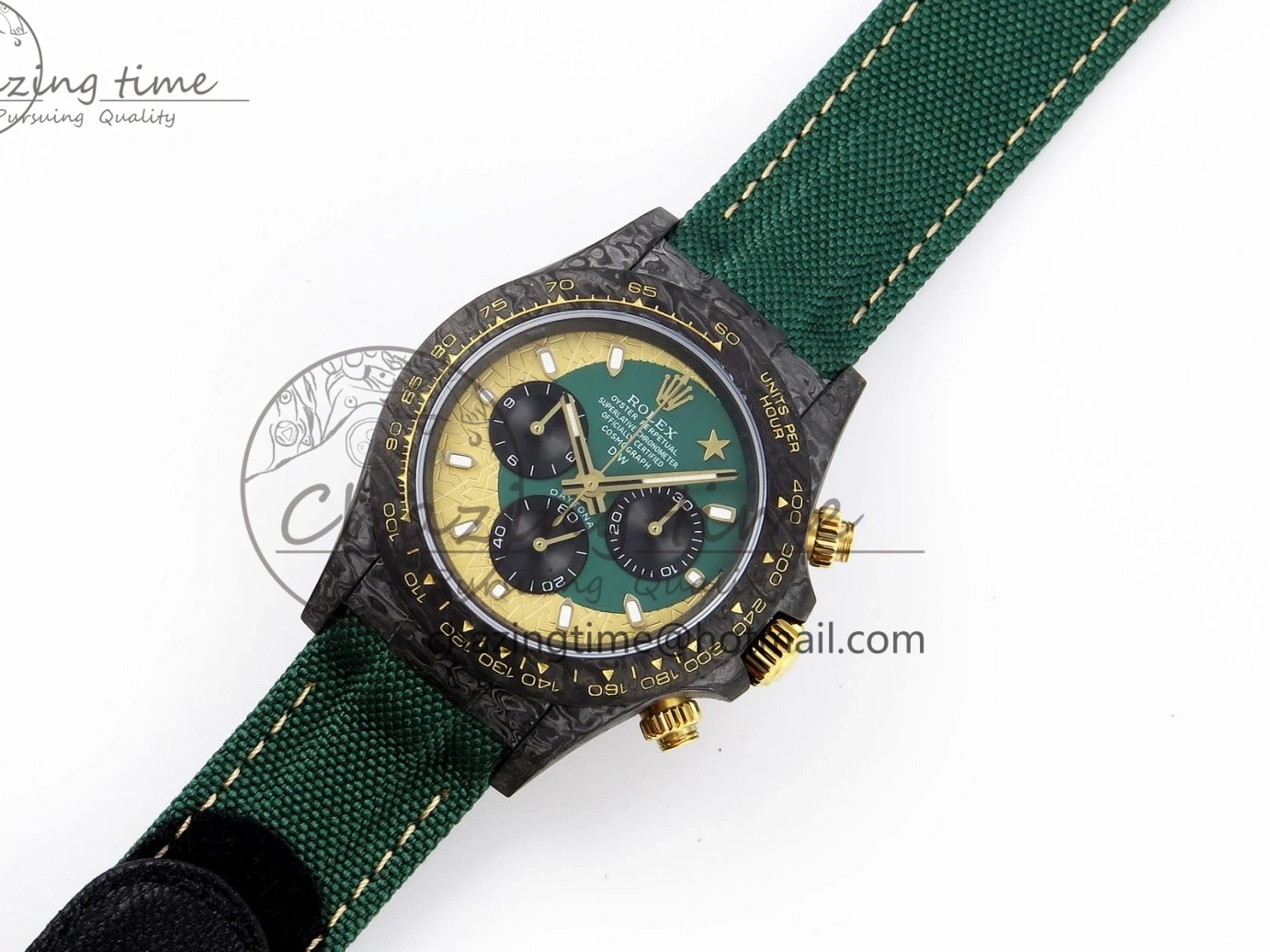 Nylon A7750 on YG DIW Dial Carbon Green Case Green Edition Daytona and Bezel Strap DIWF 0428